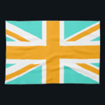 Turquise and Orange Union Jack Kökshandduk<br><div class="desc">Turkos och orange kor mönster på unionens Jack.</div>