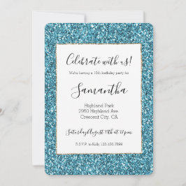 Turquise Aqua Blue Guld Glitter Inbjudningar