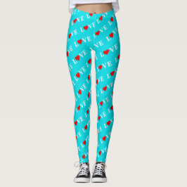 Turquise Aqua Blue Kärlek Modern Elegant Snyggt Leggings