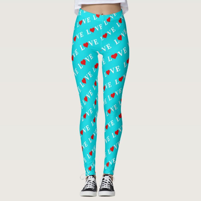Turquise Aqua Blue Kärlek Modern Elegant Snyggt Leggings (Framsida)