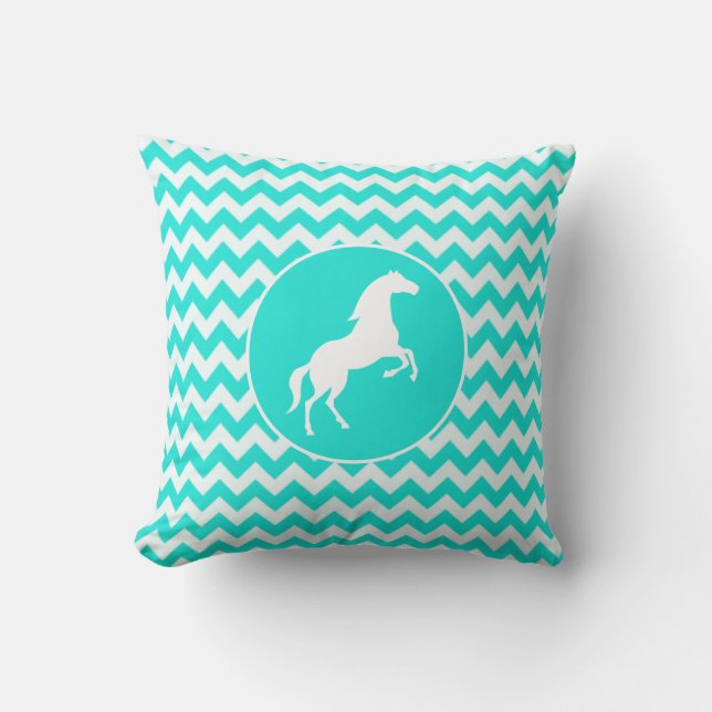 Turquise, Aqua Färg Chevron, Equestrian Kudde (Framsida)
