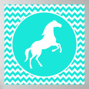 Turquise, Aqua Färg Chevron, Equestrian Poster