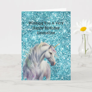Turquise Aqua Glitz Glitter Unicorn Kort