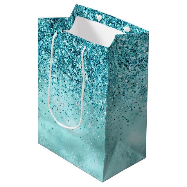 Turquise Aqua Guld Glam Glitter (Framsidan Vinklad)