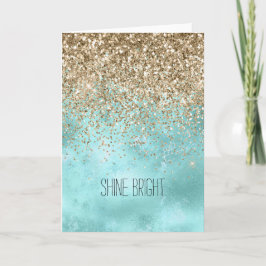 Turquise Aqua Guld Glam Glitter Gnistra Kort