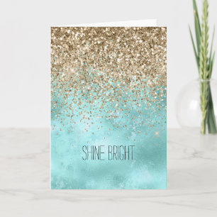 Turquise Aqua Guld Glam Glitter Gnistra Kort