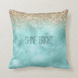 Turquise Aqua Guld Glam Glitter Gnistra Kudde