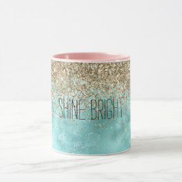 Turquise Aqua Guld Glam Glitter Gnistra Mugg