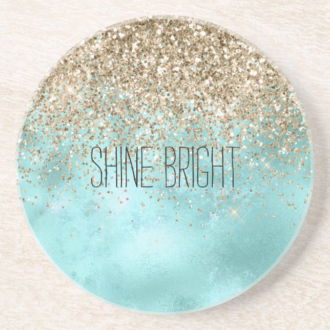 Turquise Aqua Guld Glam Glitter Gnistra Underlägg (Framsidan)