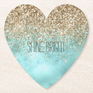 Turquise Aqua Guld Glam Glitter Gnistra Underlägg Papper