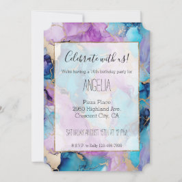 Turquise Aqua Lila Guld Marble Inbjudningar