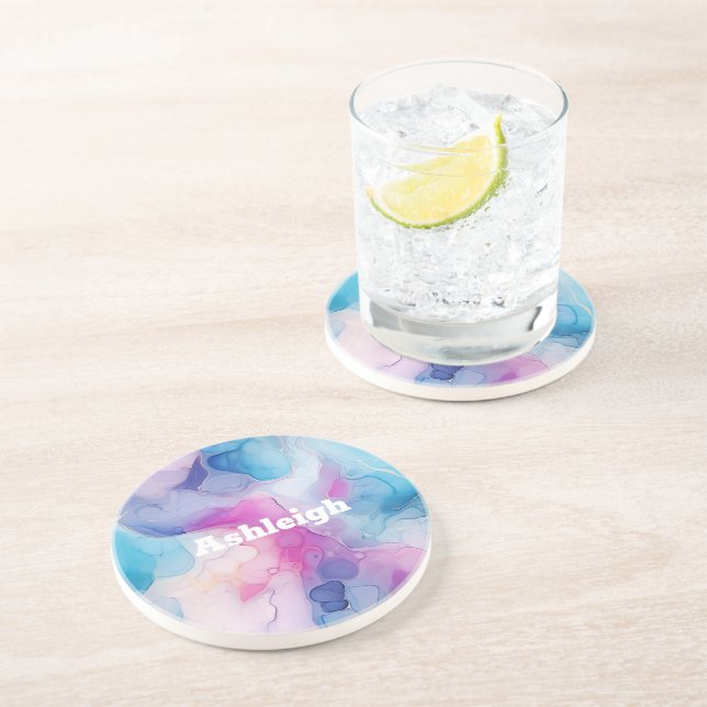 Turquise Aqua Lila Rosa Marble Birthday Underlägg (Sidan)