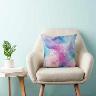 Turquise Aqua Lila Rosa Marble Kudde