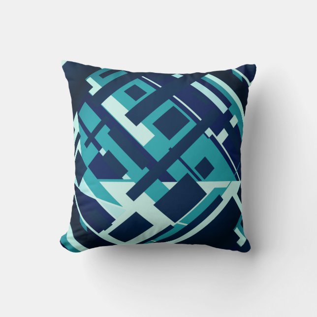 Turquise Aqua Navy Diagonal Geometric Design Kudde (Framsida)