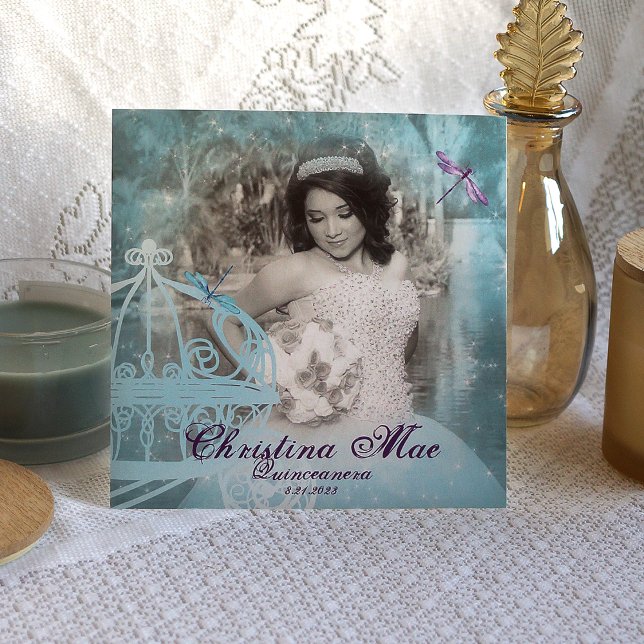 Turquise Aqua Quinceañera Princess-inbjudan Inbjudningar (light turquoise and purple, elegant princess horse carriage quinceanera invitations)