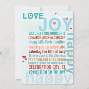 Turquise Aqua Red Modern Typography Love Bird Inbjudningar