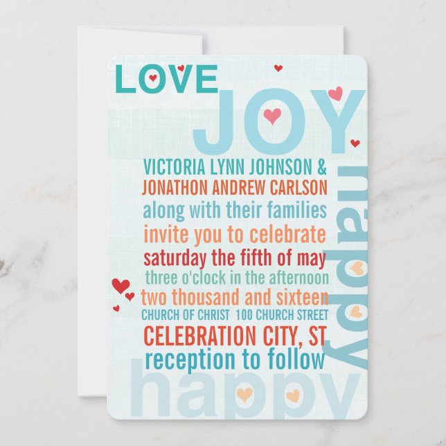 Turquise Aqua Red Modern Typography Love Bird Inbjudningar (Framsida)