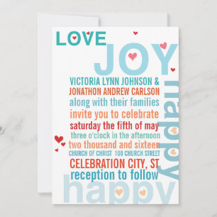 Turquise Aqua Red Modern Typography Love Bird Inbjudningar