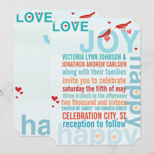 Turquise Aqua Red Modern Typography Love Bird Inbjudningar