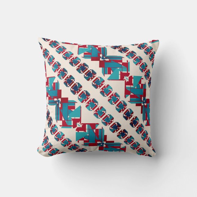 Turquise Aqua Red White Diagonal Mediterranean Kudde (Framsida)