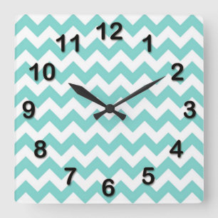 Turquise Aqua White Chevron Zig Zag Mönster Fyrkantig Klocka