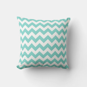 Turquise Aqua White Chevron Zig Zag Mönster Kudde