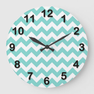Turquise Aqua White Chevron Zig Zag Mönster Stor Klocka