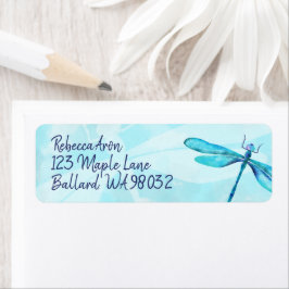 Turquise, Aquamarine Dragonfly Address Label Returadress Etikett