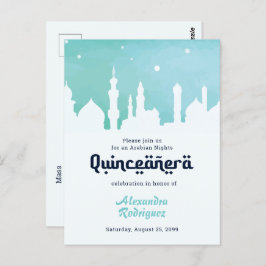 Turquise Arabian Nights Watercolor Quinceañera Vykort