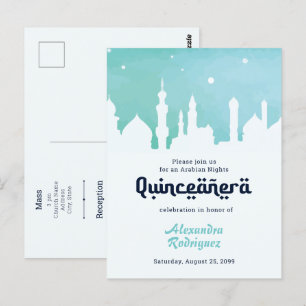 Turquise Arabian Nights Watercolor Quinceañera Vykort