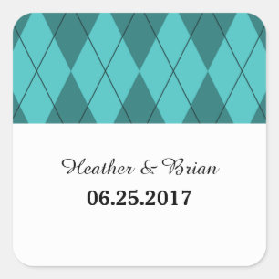 Turquise Argyle Wedding Stickers Fyrkantigt Klistermärke
