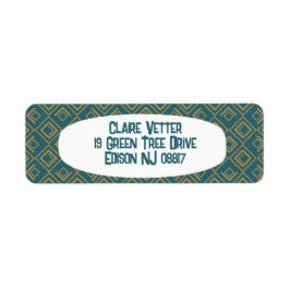 Turquise Art Deco Returadress Etikett