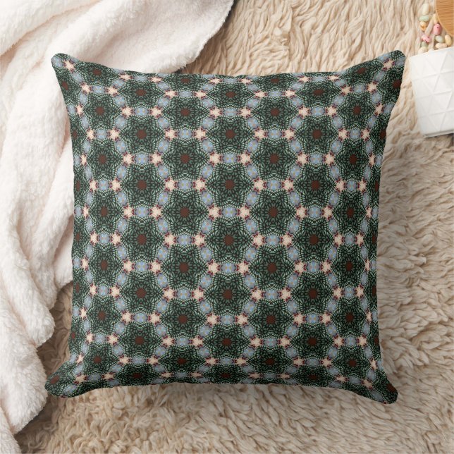 Turquise Beaded Flowers Geometric Repeat Mönster Kudde (Filt)