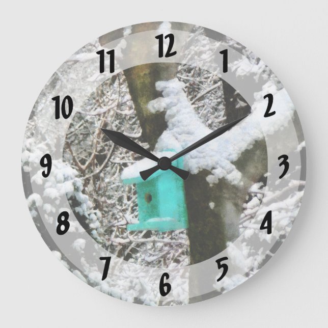 Turquise Birdhouse i Winter Stor Klocka (Framsida)