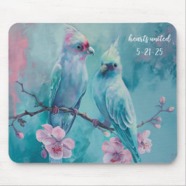 Turquise Birds Hearts United Mousepad Musmatta