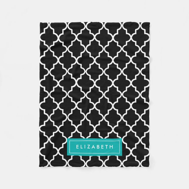 Turquise & Black Quatrefoil | Fleece Blanket (Framsidan)
