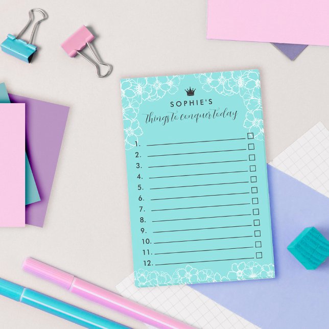 Turquise Blommigt Princess Krona Sak to erquer Post-it Block (Skapare uppladdad)