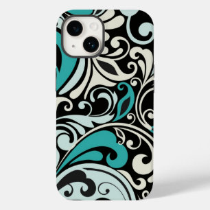 Turquise Blommigt Swirls iPhone 14 Fodral