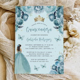 Turquise Blommigt Watercolor Princess Quinceañera Inbjudningar