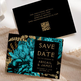 Turquise-Blommigten QR-koden Bröllop spara datum Inbjudningar