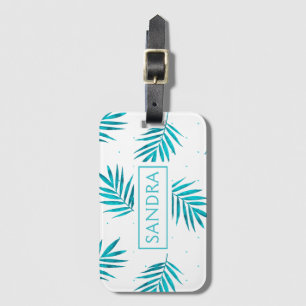 Turquise blu tropical handflatan löv mönster bagagebricka