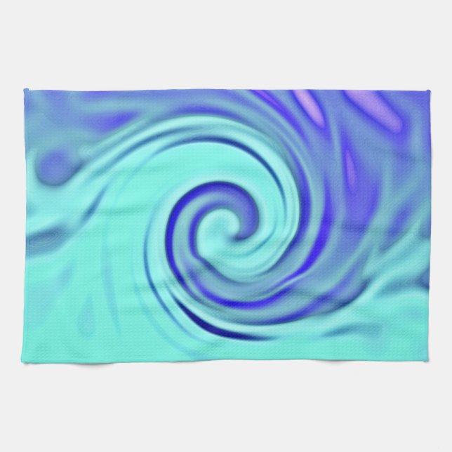 Turquise Blue Abstrakt Wave Art Kökshandduk (Horisontell)