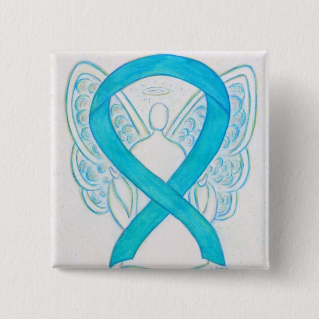 Turquise Blue Angel Awareness Ribbon Pin Knapp (Framsida)
