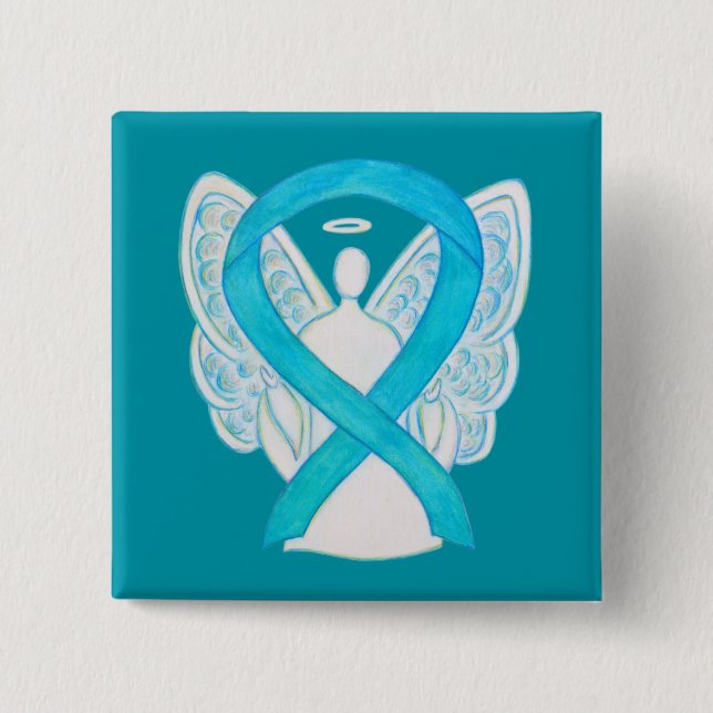Turquise Blue Angel Awareness Ribbon Pin Knapp (Framsida)