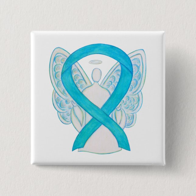 Turquise Blue Angel Awareness Ribbon Pin Knapp (Framsida)