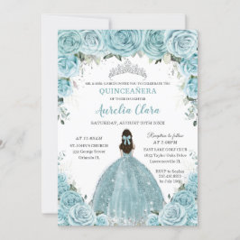 Turquise Blue Blommigt Princess Silver Quinceañera Inbjudningar