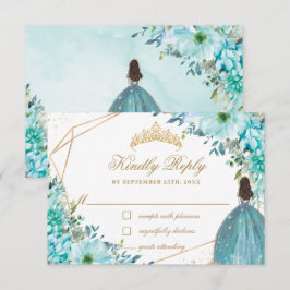 Turquise Blue Blommigt Quinceañera Guld Princess OSA Kort
