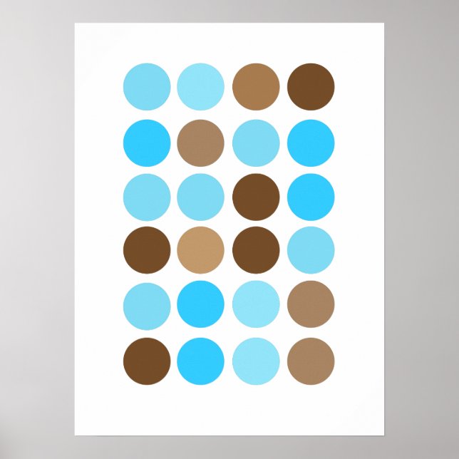 Turquise Blue & Brown Dots Modern Mönster Poster (Framsidan)