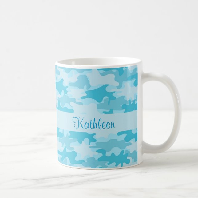 Turquise Blue Camo Camouflage Namn Personlig Kaffemugg (Höger)