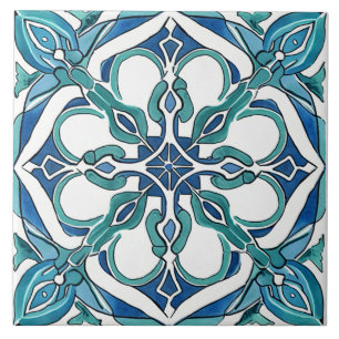 Turquise Blue Grönt Mediterranean Azulejo Kakelplatta